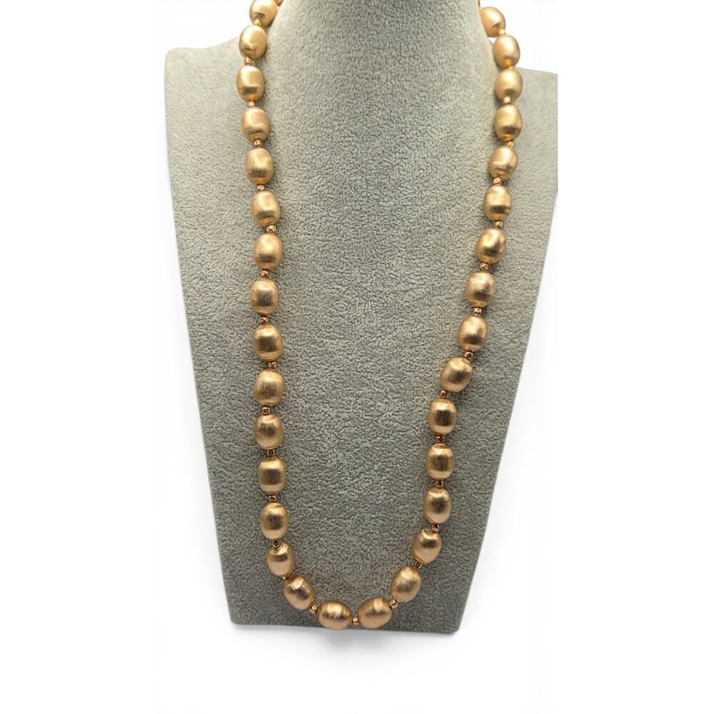 Crown Trifari Gold Tone Textured Bead Necklace 24 In